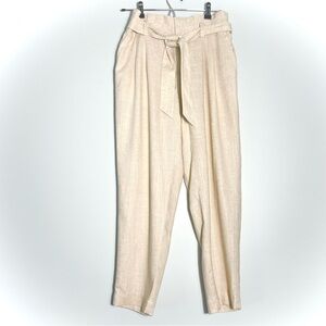 NWOT LOFT Tan Linen Blend Paperbag Tie Waist Pants Pleated Size Small Petite